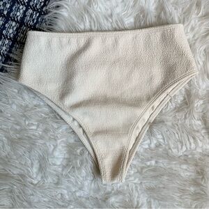 TJ Swim Bikini Bottom High Cut Leg High Rise neutral ivory beige crinkle texture